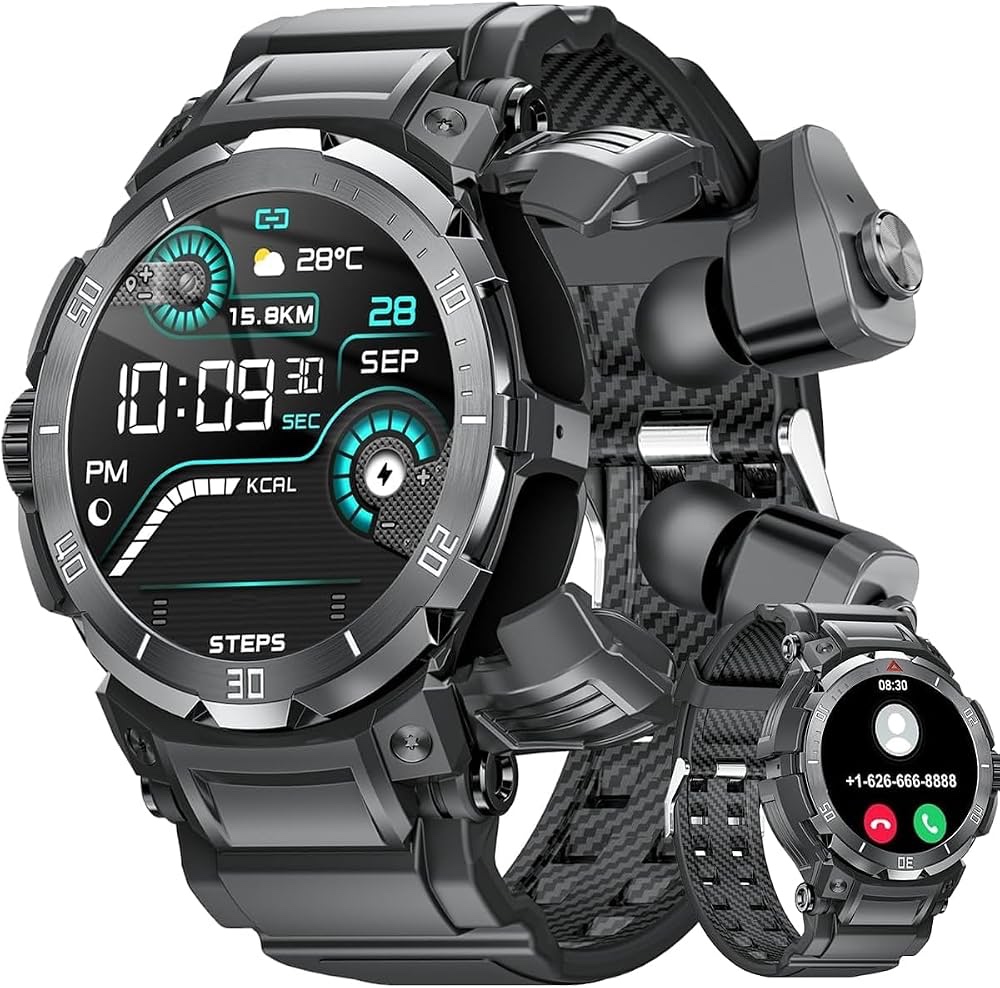 Montre connectée pour homme avec écouteurs Bluetooth, étanche IP67