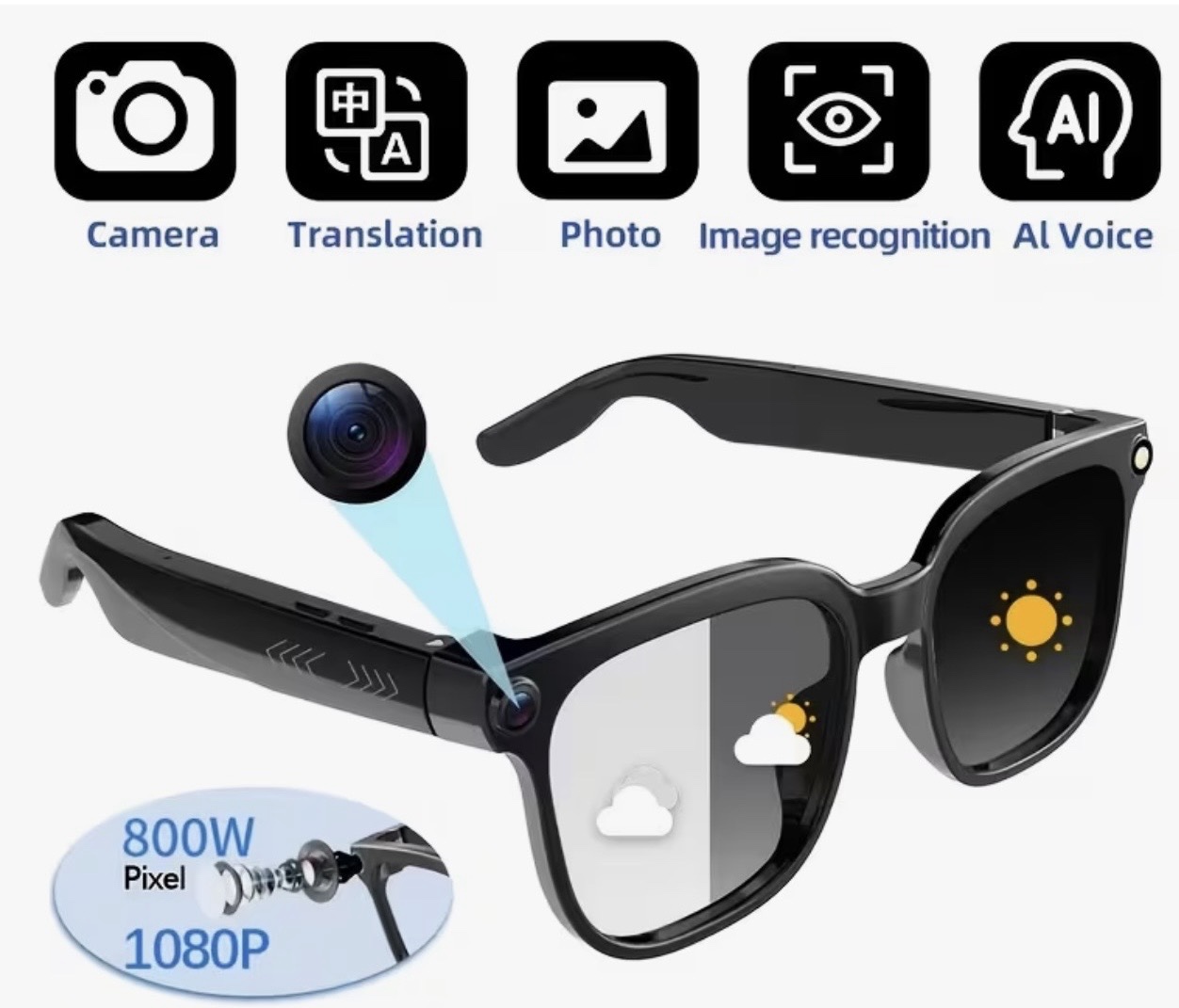 Lunettes intelligentes Al CY05, avec caméra 800MP